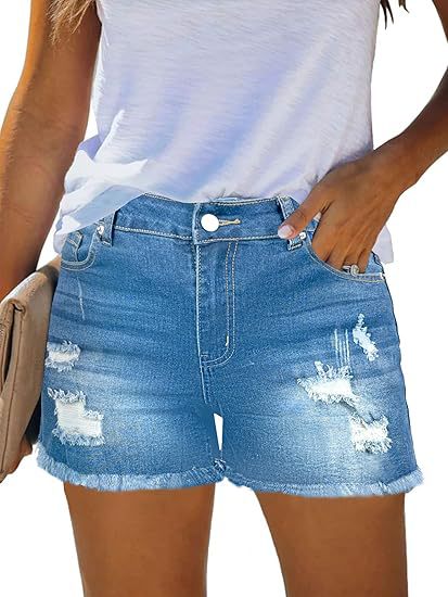 Damen Destroyed Denim-Shorts mit fransigen Säumen und lässigem Schnitt