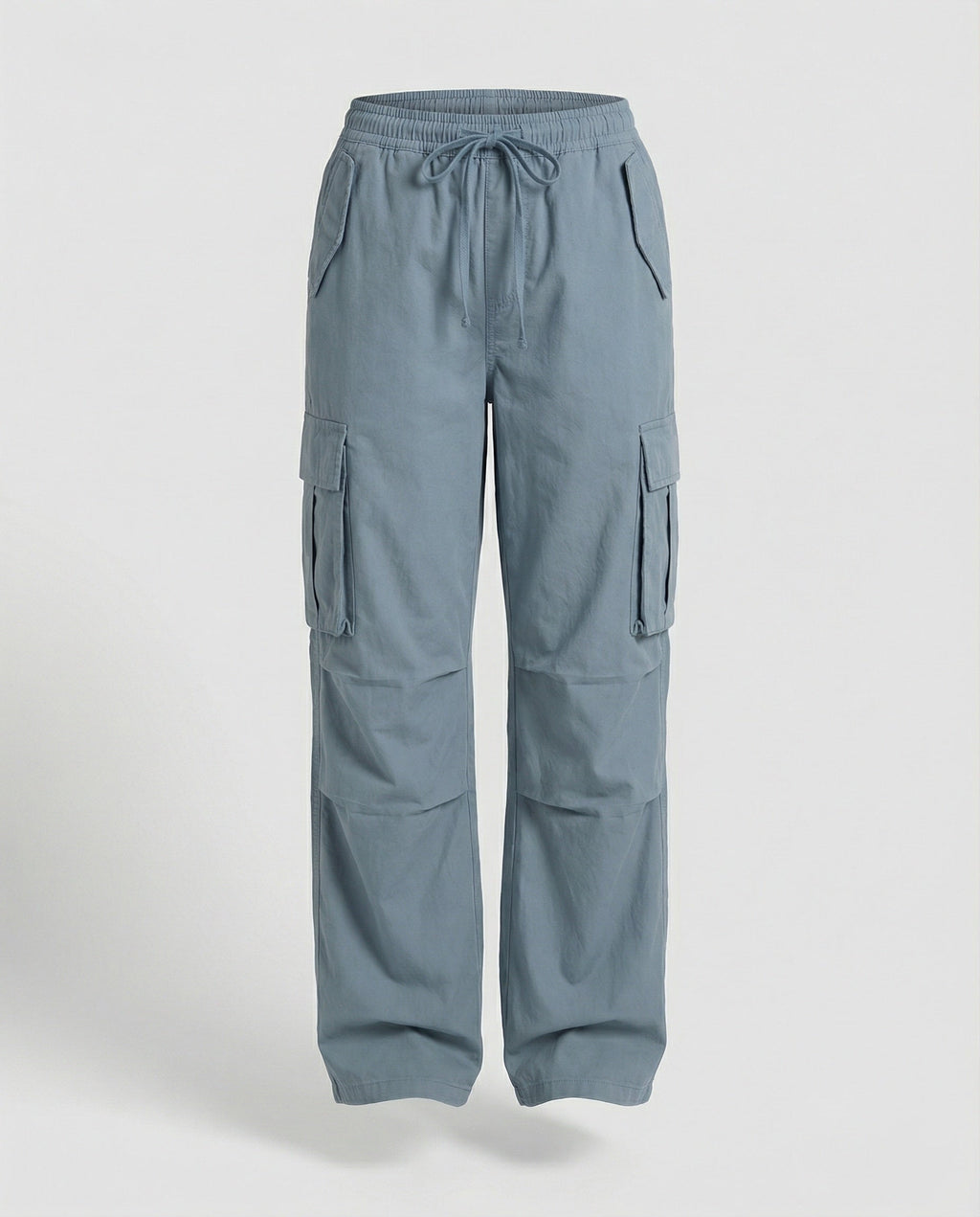 Damen weite Cargo-Hose im Retro-Utility-Stil mit hochgeschnittenem Bund Tunnelzug Mehrfachklappentaschen und verstellbaren Seitenschlaufen