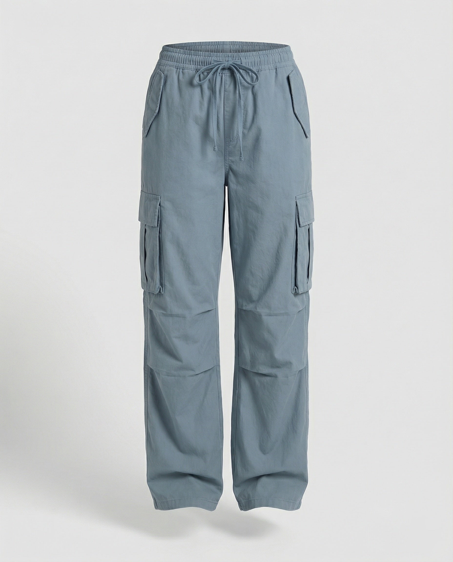 Damen weite Cargo-Hose im Retro-Utility-Stil mit hochgeschnittenem Bund Tunnelzug Mehrfachklappentaschen und verstellbaren Seitenschlaufen