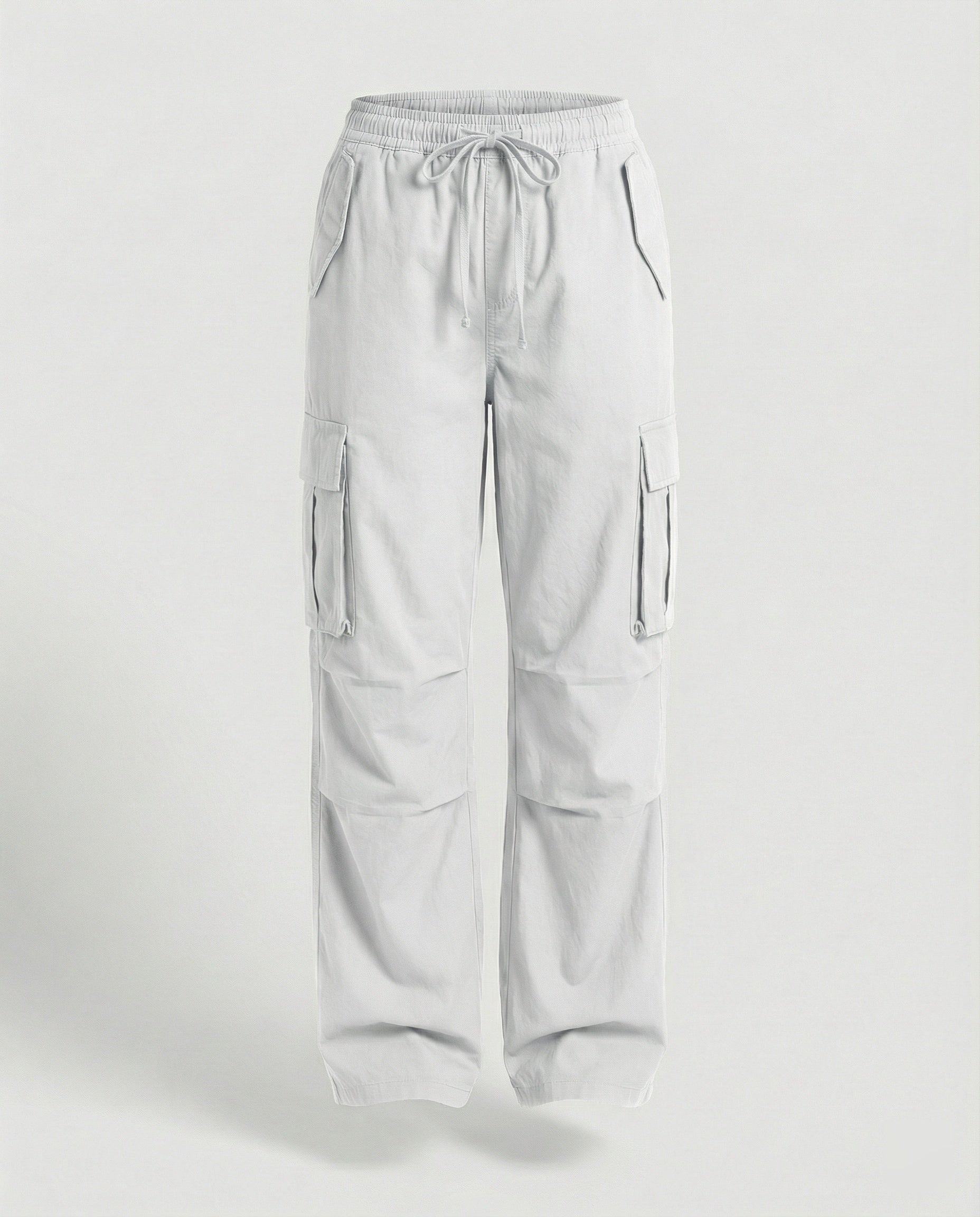 Damen weite Cargo-Hose im Retro-Utility-Stil mit hochgeschnittenem Bund Tunnelzug Mehrfachklappentaschen und verstellbaren Seitenschlaufen