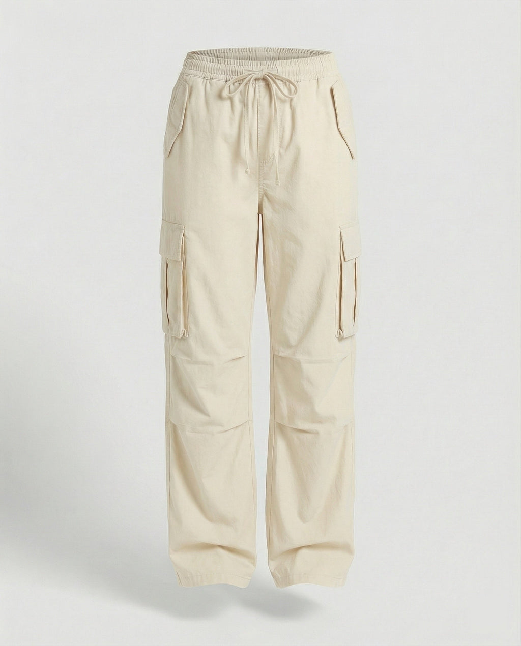 Damen weite Cargo-Hose im Retro-Utility-Stil mit hochgeschnittenem Bund Tunnelzug Mehrfachklappentaschen und verstellbaren Seitenschlaufen