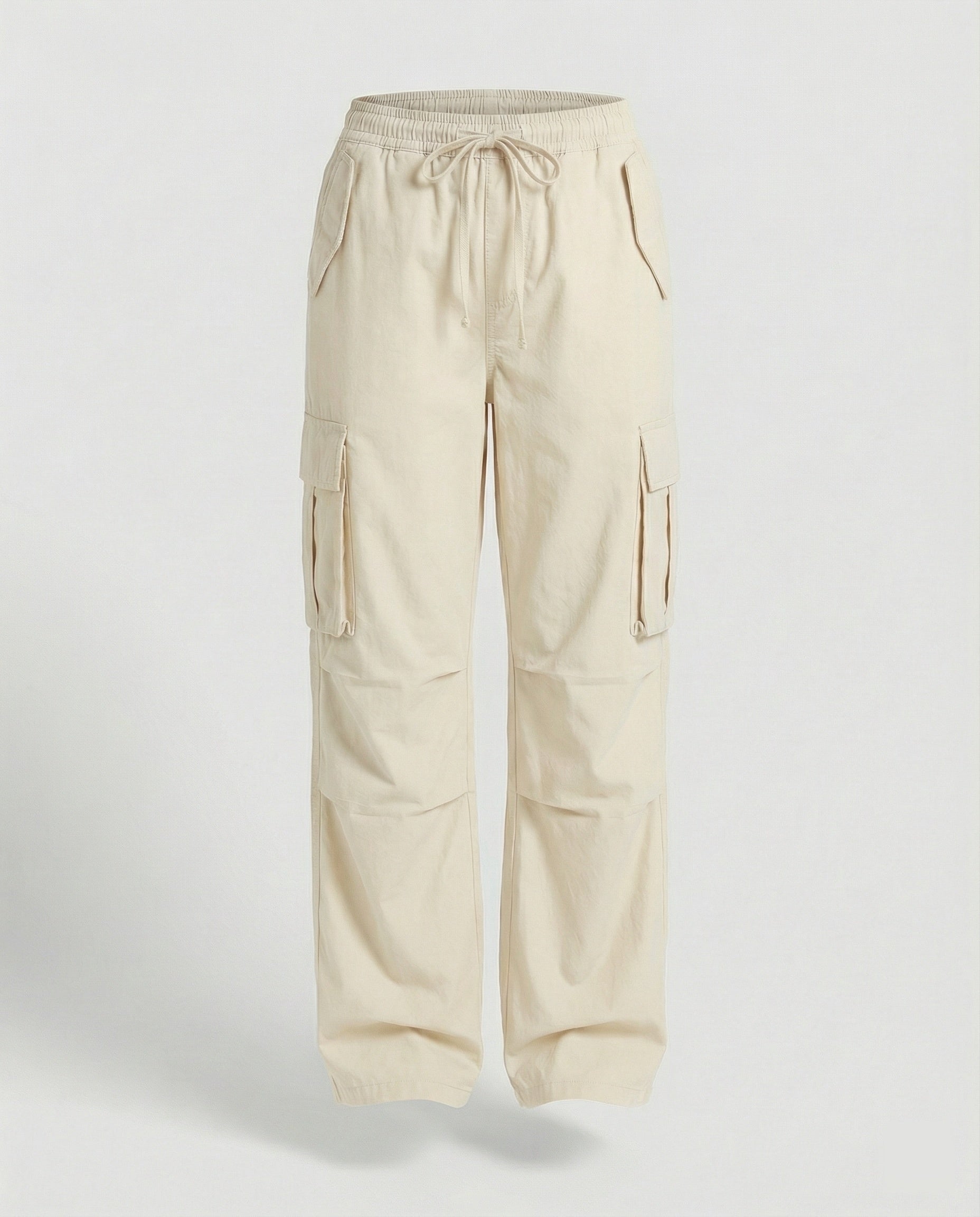 Damen weite Cargo-Hose im Retro-Utility-Stil mit hochgeschnittenem Bund Tunnelzug Mehrfachklappentaschen und verstellbaren Seitenschlaufen