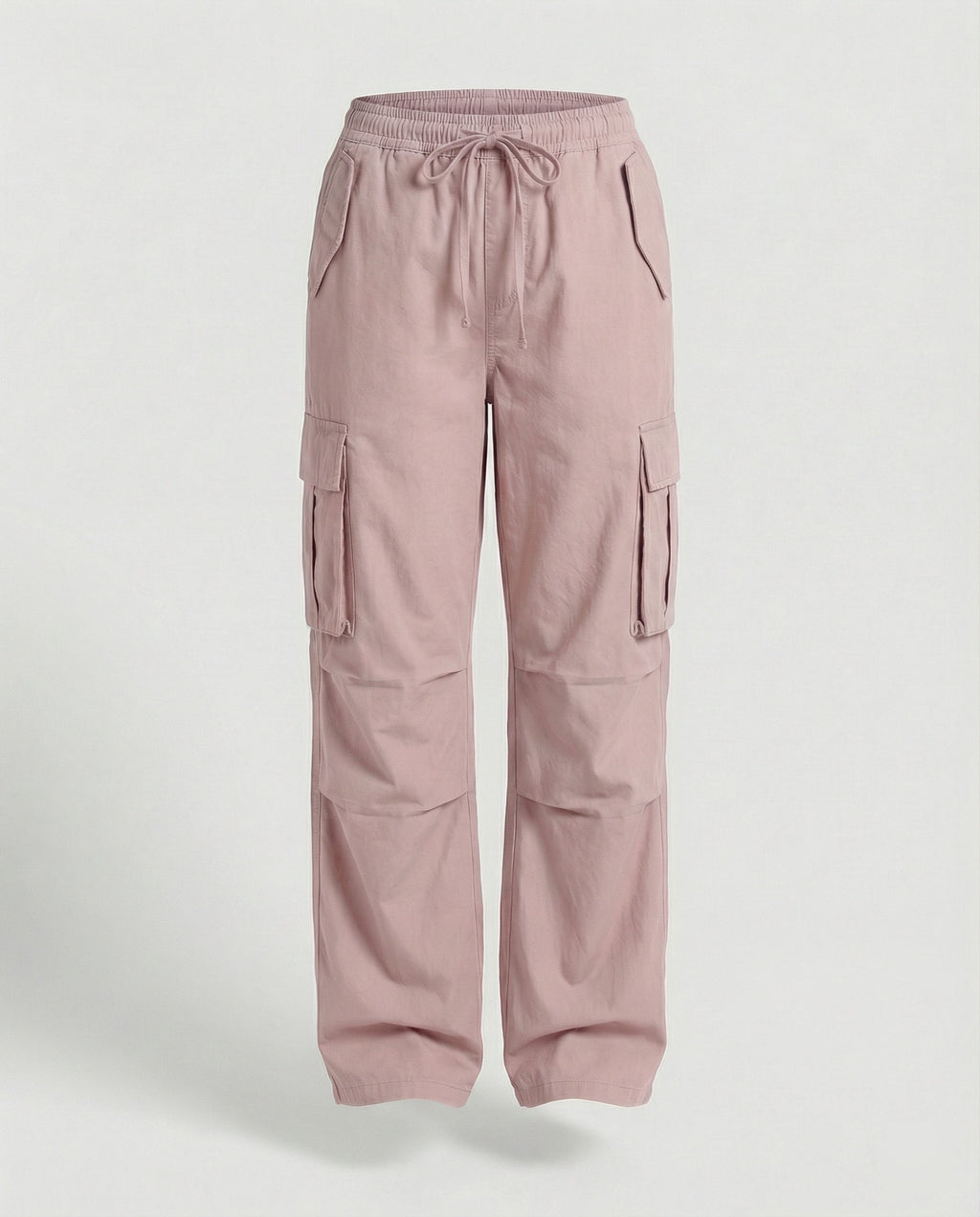 Damen weite Cargo-Hose im Retro-Utility-Stil mit hochgeschnittenem Bund Tunnelzug Mehrfachklappentaschen und verstellbaren Seitenschlaufen