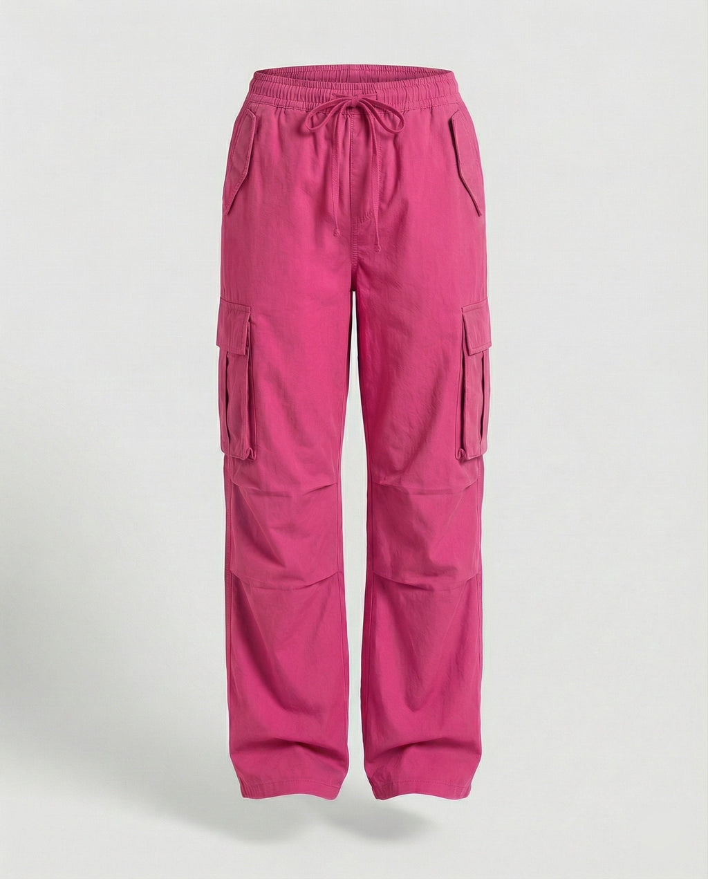 Damen weite Cargo-Hose im Retro-Utility-Stil mit hochgeschnittenem Bund Tunnelzug Mehrfachklappentaschen und verstellbaren Seitenschlaufen