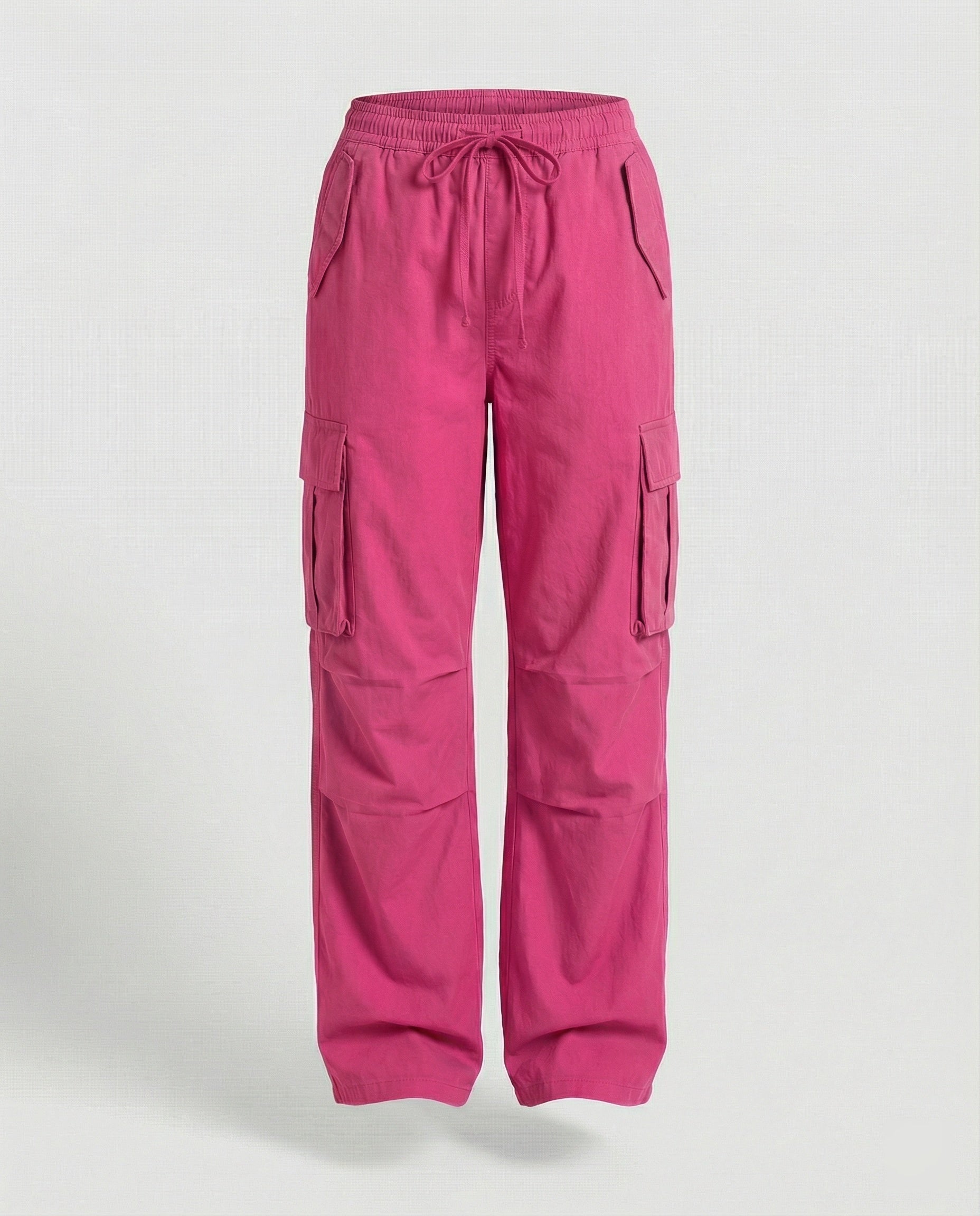 Damen weite Cargo-Hose im Retro-Utility-Stil mit hochgeschnittenem Bund Tunnelzug Mehrfachklappentaschen und verstellbaren Seitenschlaufen