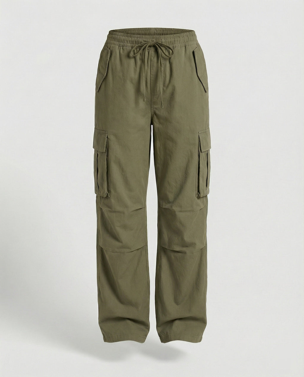 Damen weite Cargo-Hose im Retro-Utility-Stil mit hochgeschnittenem Bund Tunnelzug Mehrfachklappentaschen und verstellbaren Seitenschlaufen