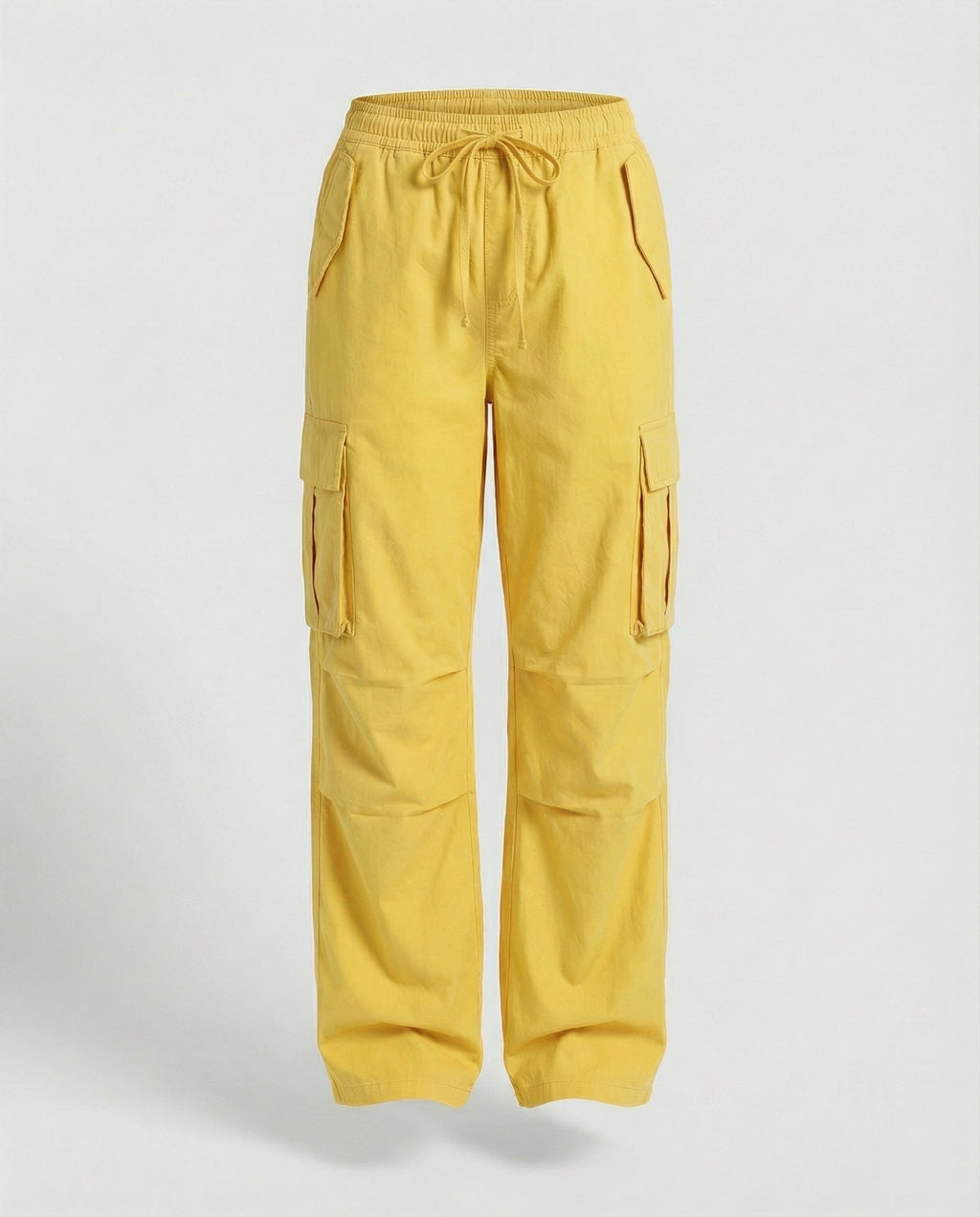 Damen weite Cargo-Hose im Retro-Utility-Stil mit hochgeschnittenem Bund Tunnelzug Mehrfachklappentaschen und verstellbaren Seitenschlaufen