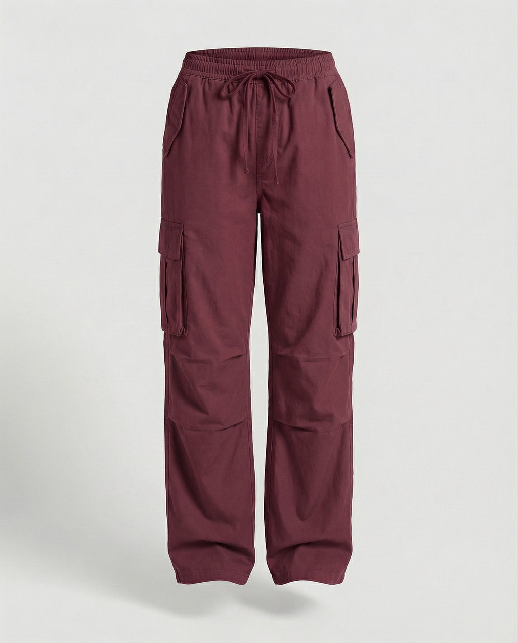 Damen weite Cargo-Hose im Retro-Utility-Stil mit hochgeschnittenem Bund Tunnelzug Mehrfachklappentaschen und verstellbaren Seitenschlaufen