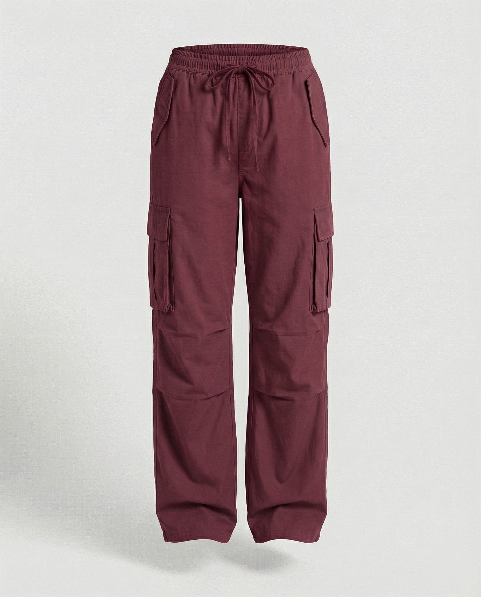 Damen weite Cargo-Hose im Retro-Utility-Stil mit hochgeschnittenem Bund Tunnelzug Mehrfachklappentaschen und verstellbaren Seitenschlaufen