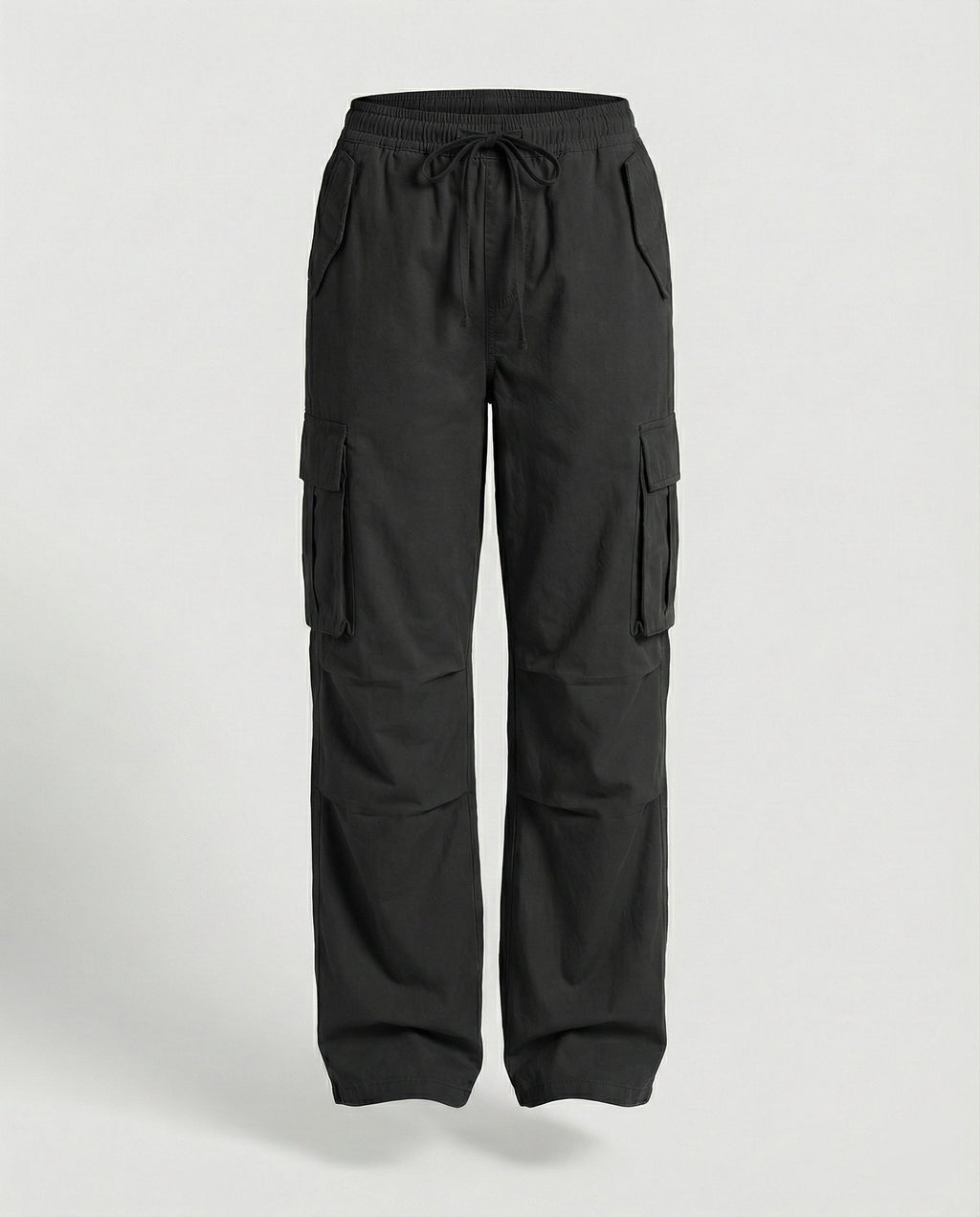 Damen weite Cargo-Hose im Retro-Utility-Stil mit hochgeschnittenem Bund Tunnelzug Mehrfachklappentaschen und verstellbaren Seitenschlaufen