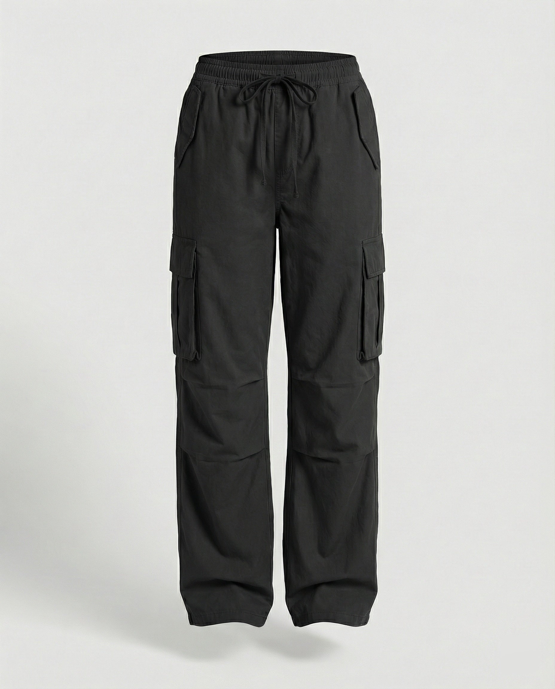 Damen weite Cargo-Hose im Retro-Utility-Stil mit hochgeschnittenem Bund Tunnelzug Mehrfachklappentaschen und verstellbaren Seitenschlaufen