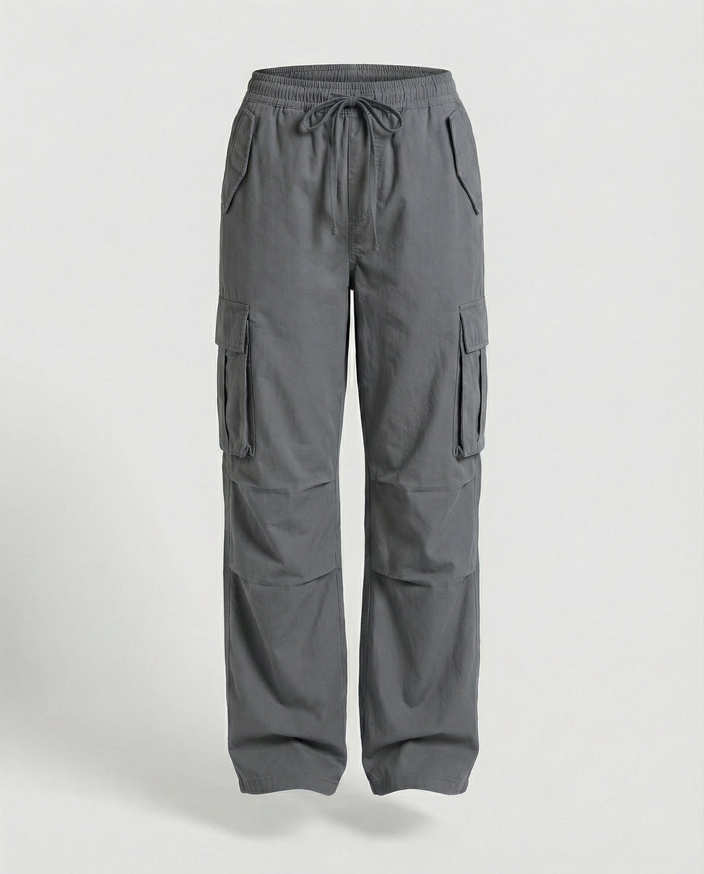 Damen weite Cargo-Hose im Retro-Utility-Stil mit hochgeschnittenem Bund Tunnelzug Mehrfachklappentaschen und verstellbaren Seitenschlaufen