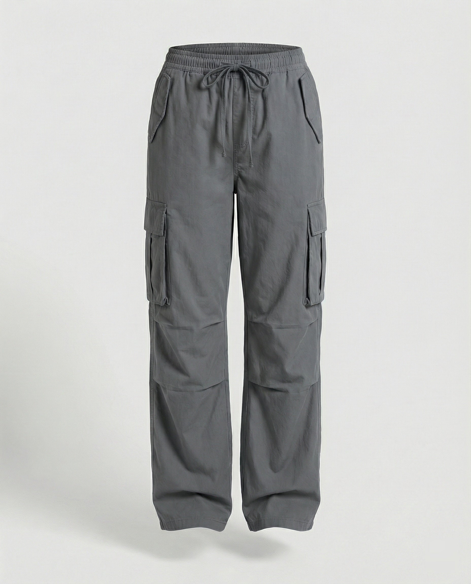 Damen weite Cargo-Hose im Retro-Utility-Stil mit hochgeschnittenem Bund Tunnelzug Mehrfachklappentaschen und verstellbaren Seitenschlaufen