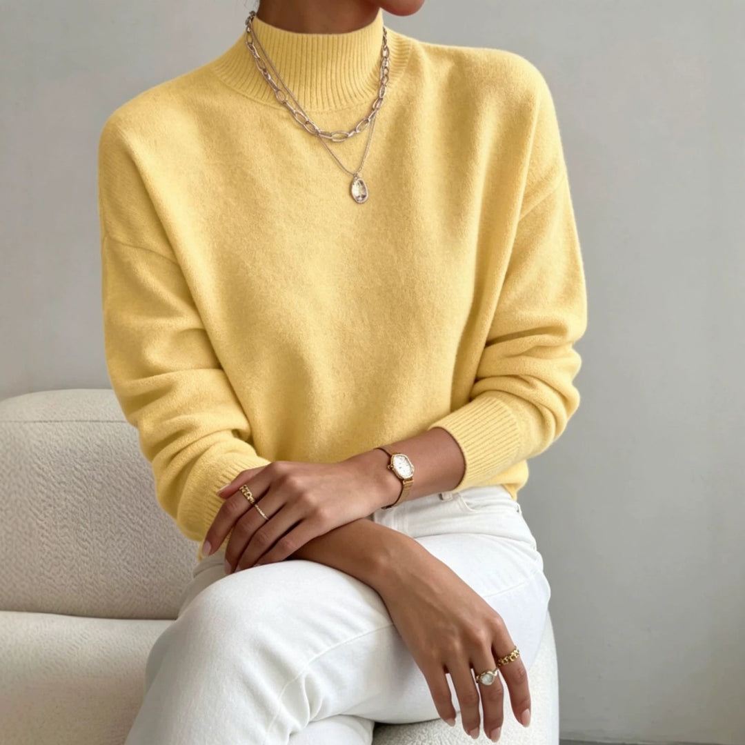 Damen kuscheliger Feinstrickpullover mit Stehkragen und überschnittener Schulter Shop Nory