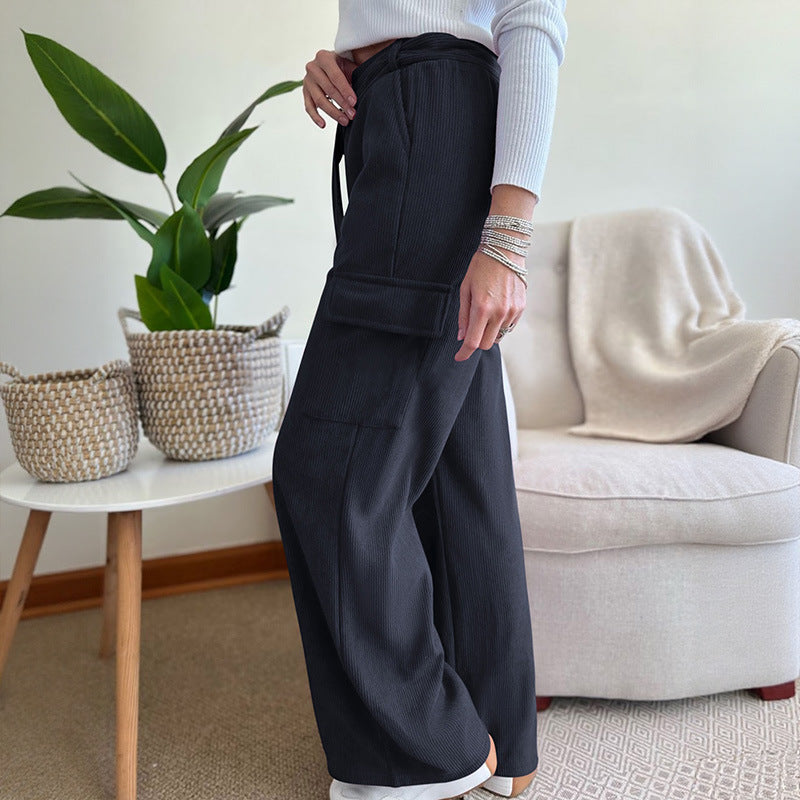 Damen Weite High-Waist-Hose mit Stoffgürtel und Cargo-Taschen Shop Nory