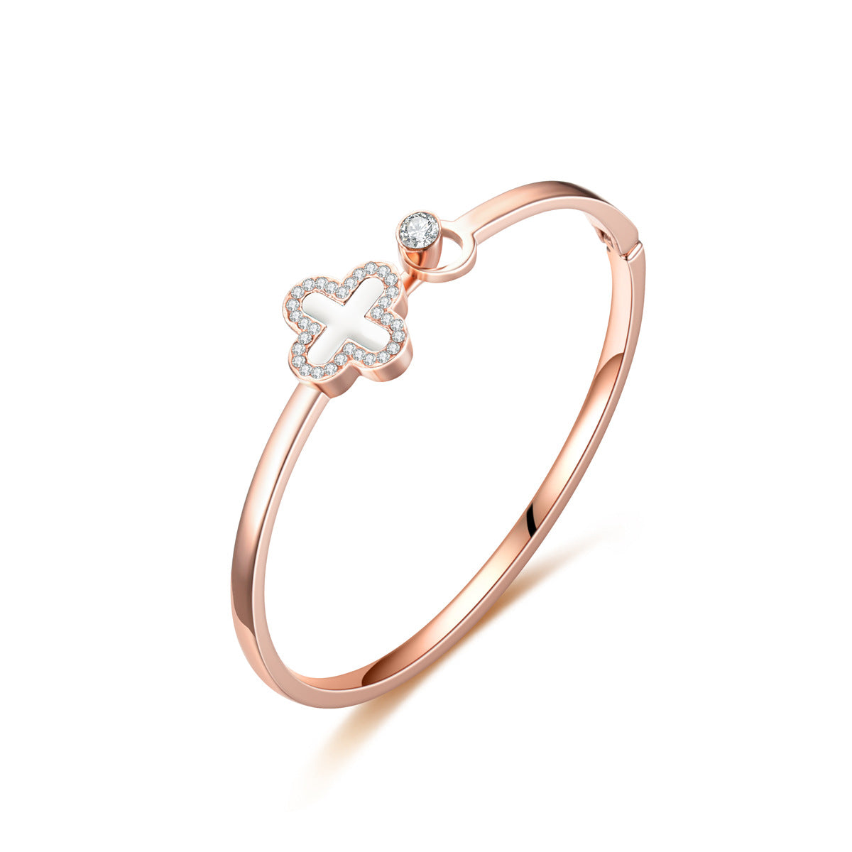 Damen Armreif mit filigranem Kreuzanhänger und funkelnden Zirkonia Steinen Shop Nory