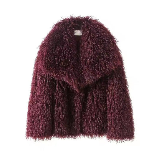 Damen Kurzjacke aus langflorigem Kunstpelz mit voluminösem Schalkragen Shop Nory