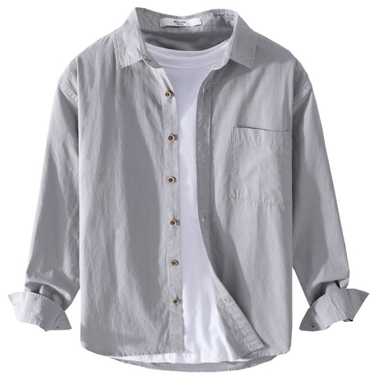 Herren Leichtes Baumwoll-Layering-Overshirt mit Kentkragen, Holzknöpfen und aufgesetzter Brusttasche Shop Nory