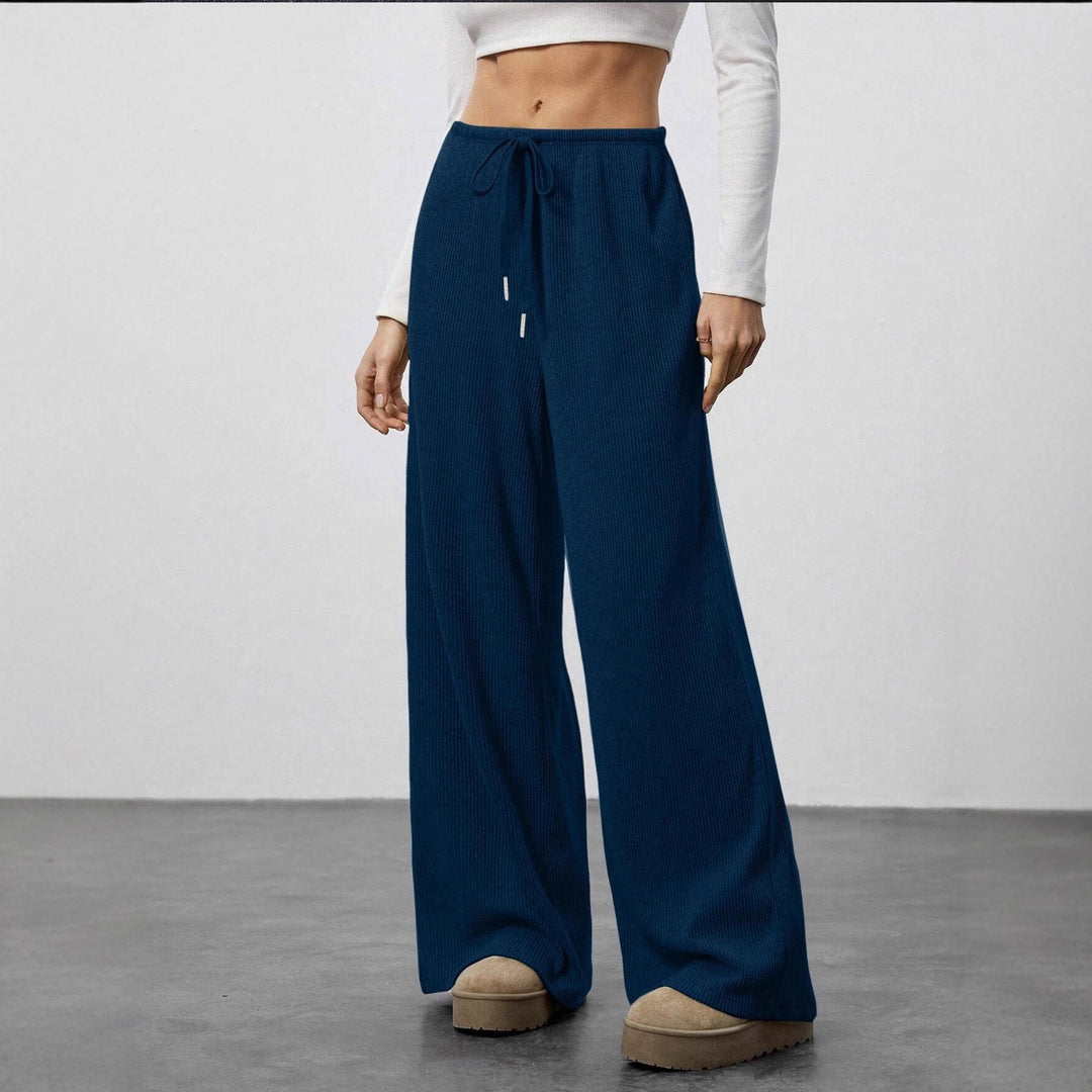 Damen Weit geschnittene Relax-Hose aus elastischem Strickmaterial mit Kordelzug