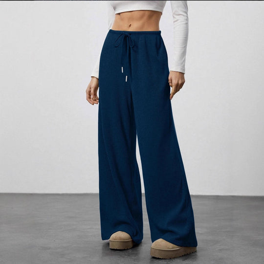Damen Weit geschnittene Relax-Hose aus elastischem Strickmaterial mit Kordelzug