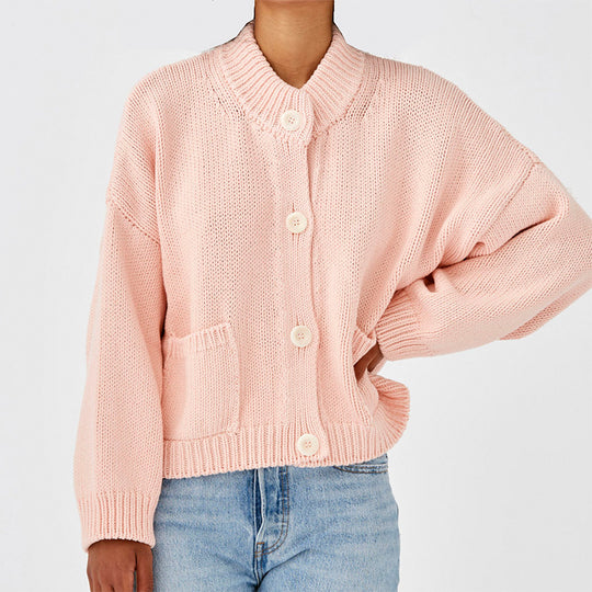 Damen Kurzer Boxy-Cardigan aus Grobstrick mit hoher Knopfleiste und Eingrifftaschen Shop Nory