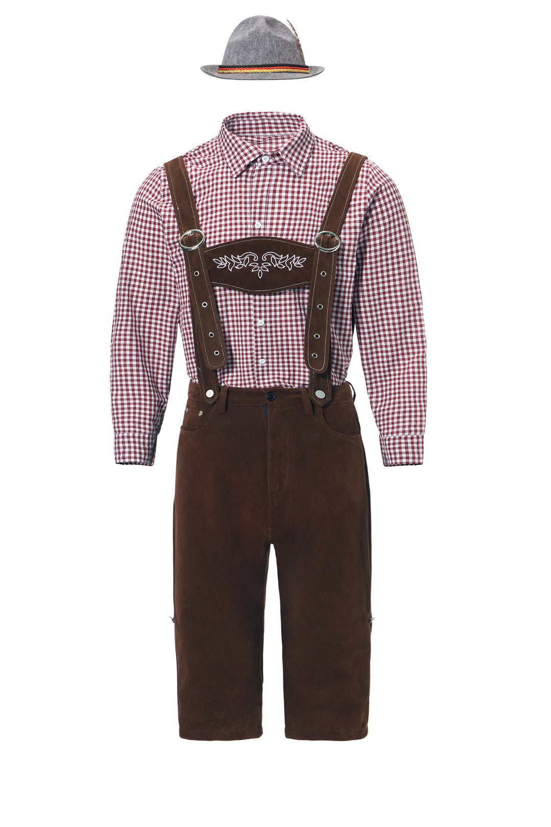 Herren nan kurze Trachtenlederhose in Veloursleder-Optik mit besticktem Brustlatz und verstellbaren Trägern Shop Nory