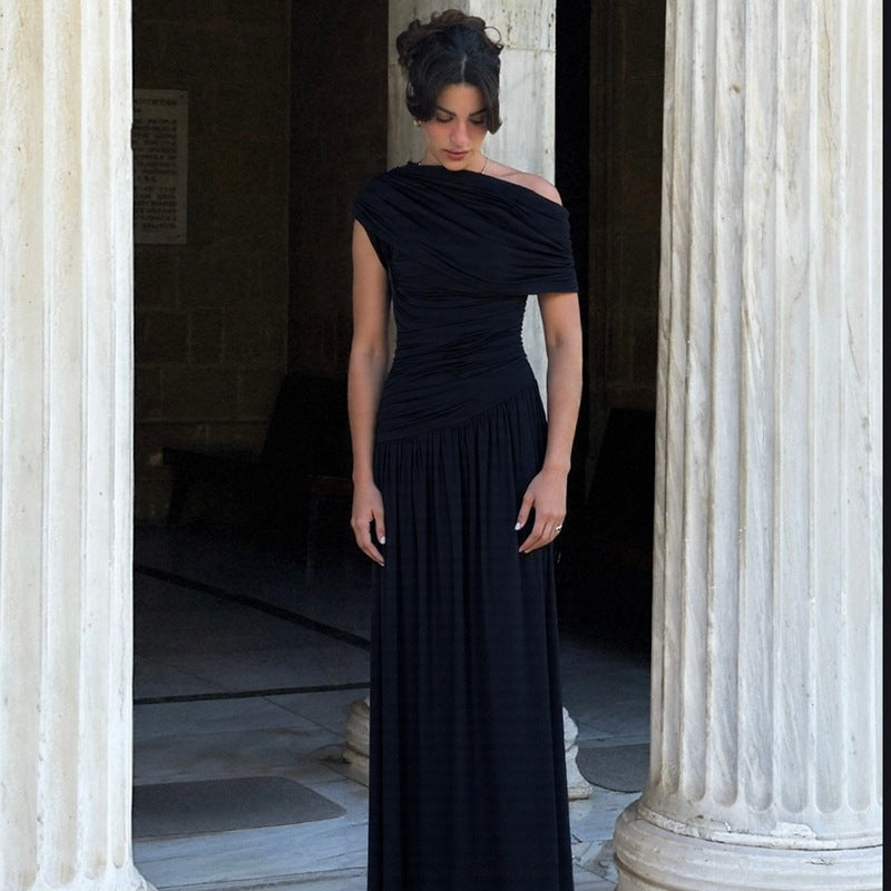 Damen Elegantes asymmetrisches Maxikleid mit Raffungen