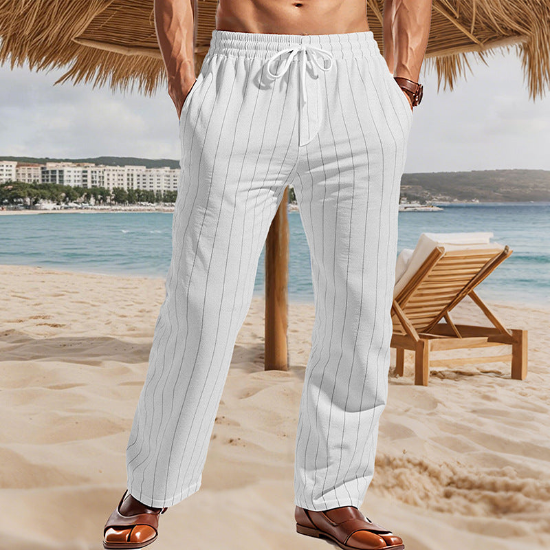 Herren Maritime Leinenoptik-Freizeithose mit Nadelstreifen elastischem Bund und seitlichen Eingrifftaschen Shop Nory