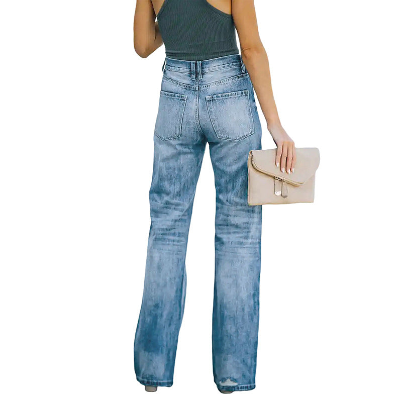 Damen Hochtaillierte weite Straight-Leg-Jeans mit Destroyed-Details Shop Nory