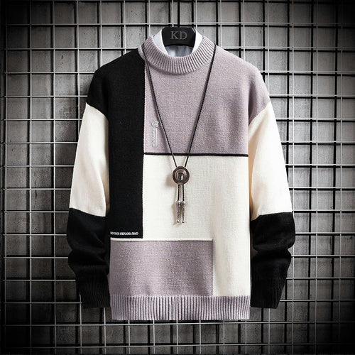 Herren blockfarbiger Oversize-Feinstrickpullover mit Stehkragen und gerippten Bündchen Shop Nory