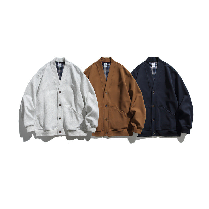 Unisex Oversize-Cardiganjacke aus schwerem French-Terry mit V-Ausschnitt und aufgesetzten Eingrifftaschen Shop Nory