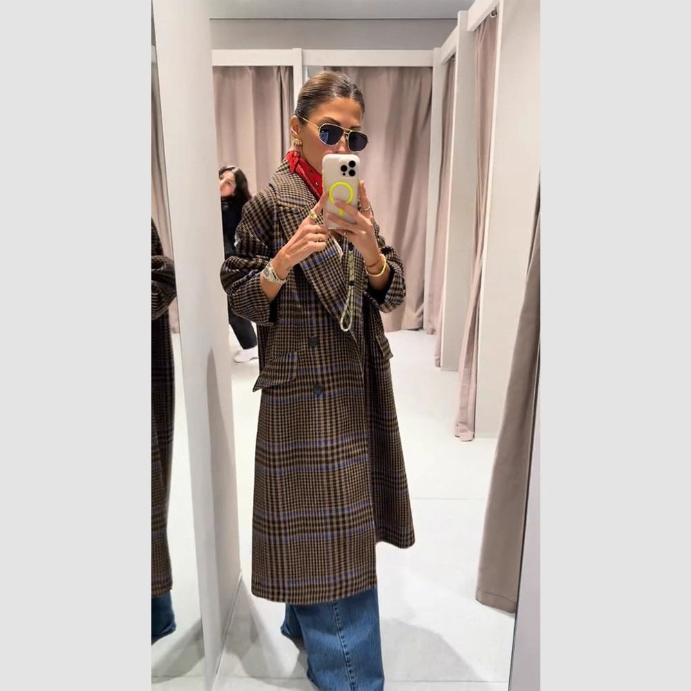 Damen Maxilanger Oversize-Doppelreihiger Mantel mit betonter Schulter und Pattentaschen Shop Nory