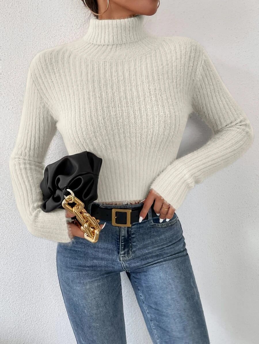 Damen Kurzer Rippstrick-Rollkragenpullover mit flauschiger Mohair‑Optik Shop Nory