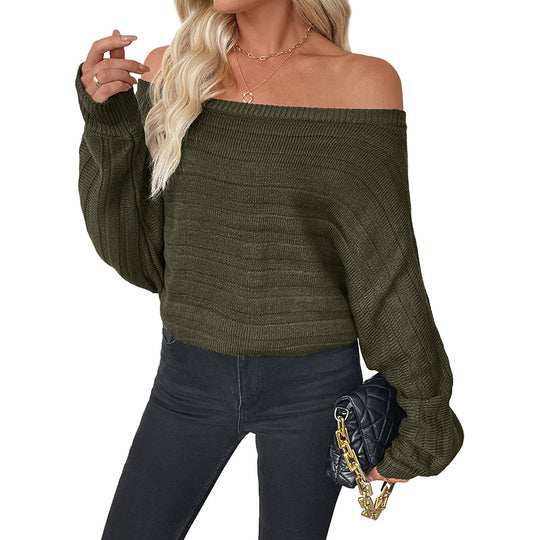 Damen Oversize Off-Shoulder Grobstrick-Tunika mit überschnittener Schulter und Ballonärmeln Shop Nory