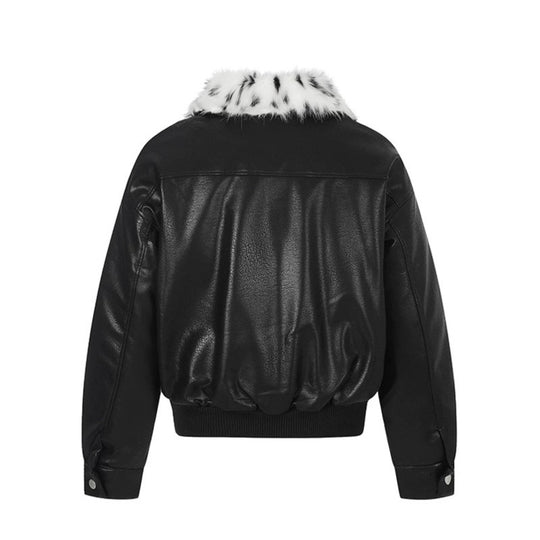 Damen Kunstleder-Bomberjacke mit asymmetrischem Reißverschluss und kontrastierendem Faux-Fur-Kragen Shop Nory