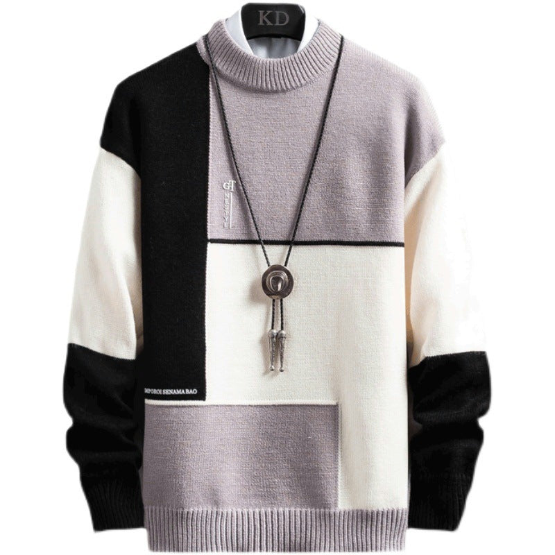 Herren blockfarbiger Oversize-Feinstrickpullover mit Stehkragen und gerippten Bündchen Shop Nory