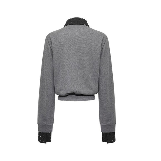 Damen Knopf-Sweatjacke mit eingesetztem Hemdkragen und Manschetten Shop Nory