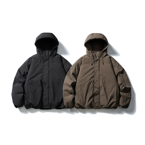 Unisex Boxy wattierte Kapuzenjacke mit Tunnelzug, Druckknopfleiste und Ärmeltasche Shop Nory