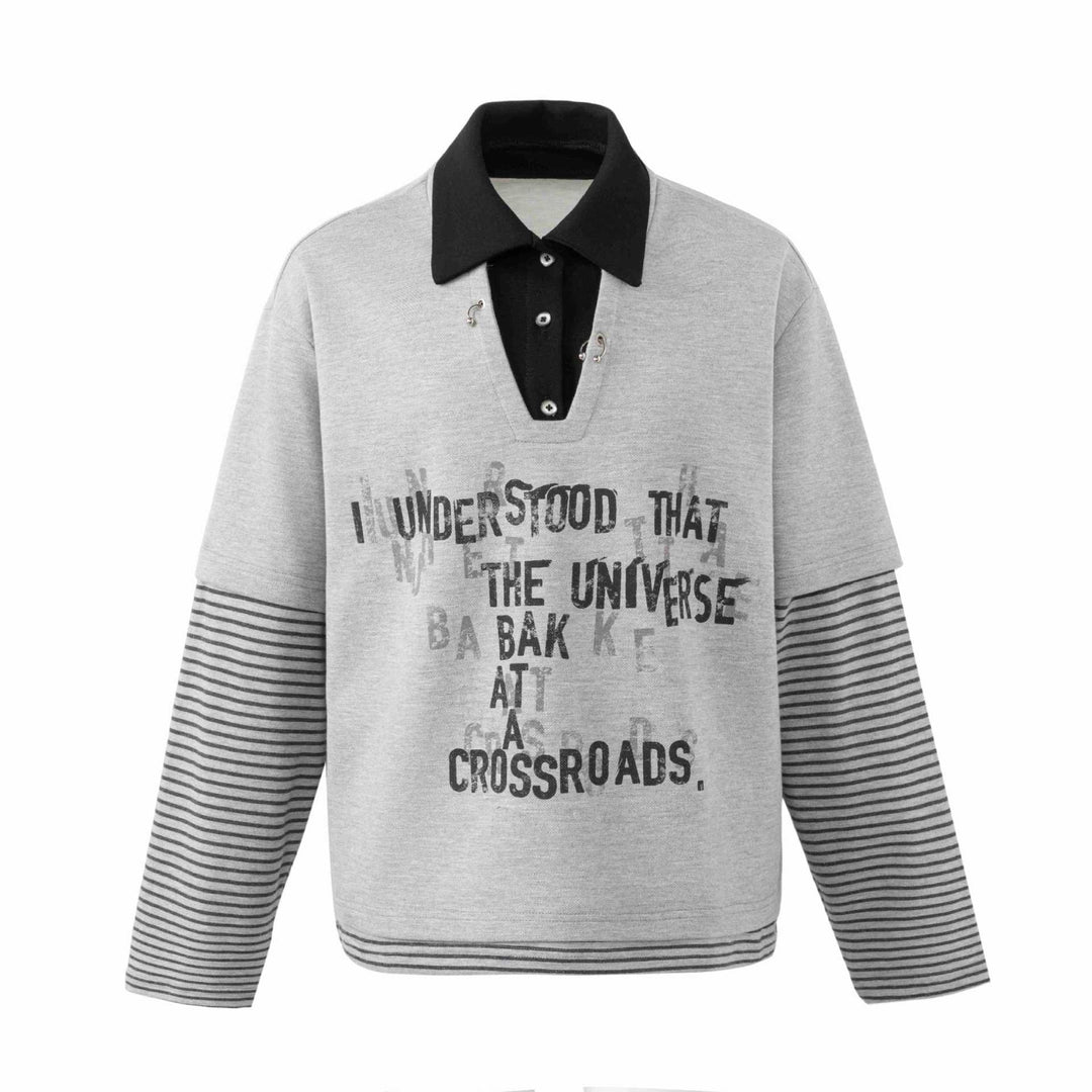Herren Sweatshirt mit eingearbeitetem Polokragen, V-Ausschnitt und gestreiften Ärmeln Shop Nory