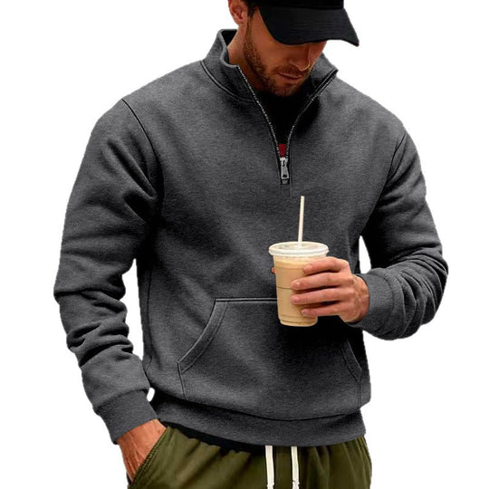 Herren Halbzip-Sweatshirt mit Kängurutasche und Stehkragen Shop Nory