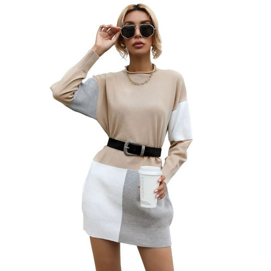 Damen Strick-Minikleid mit Colourblock-Optik, Rippenstruktur und legerer Silhouette Shop Nory