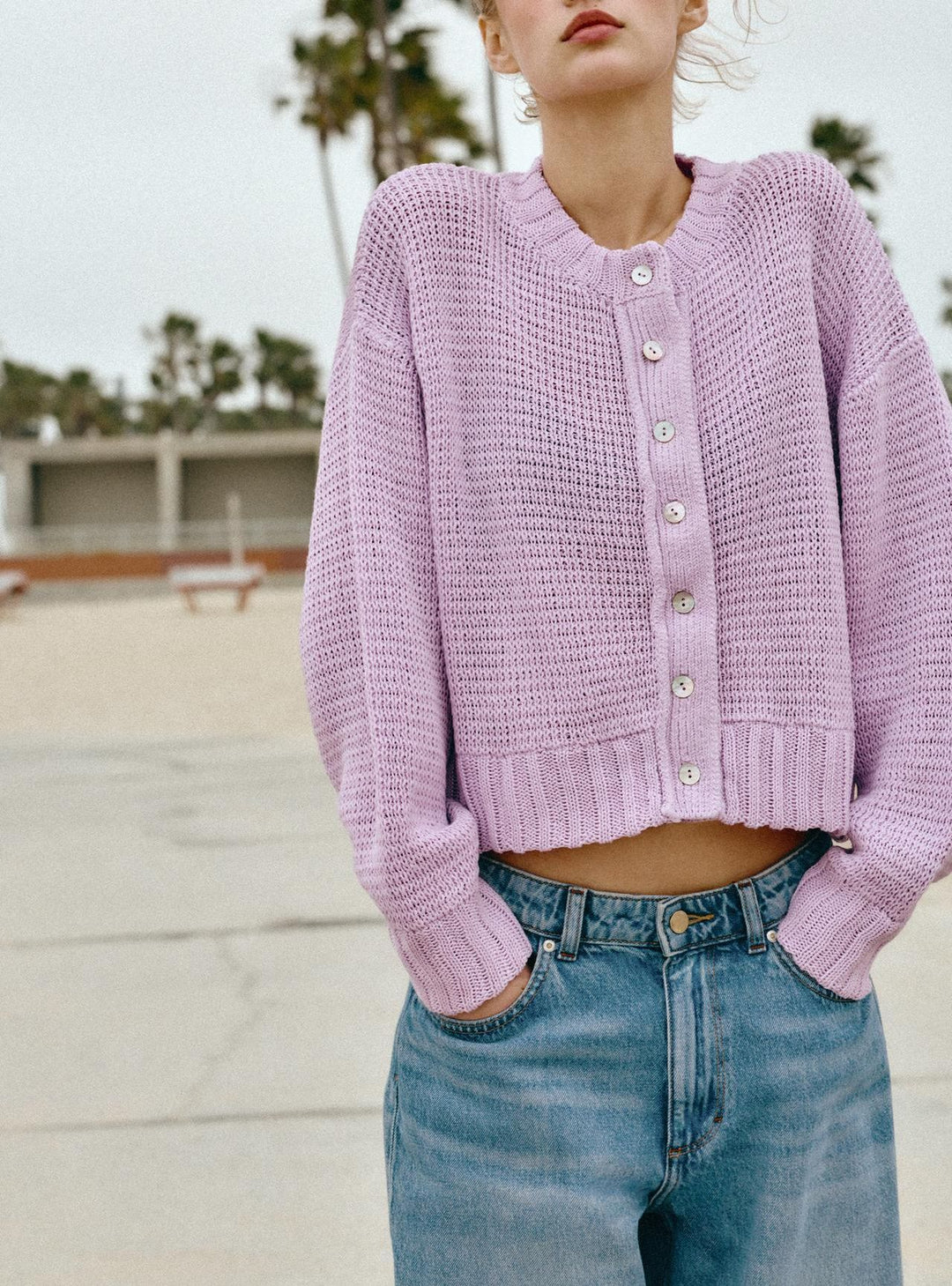 Damen Lockere Cropped-Strickjacke mit Knopfleiste und offener Struktur Shop Nory