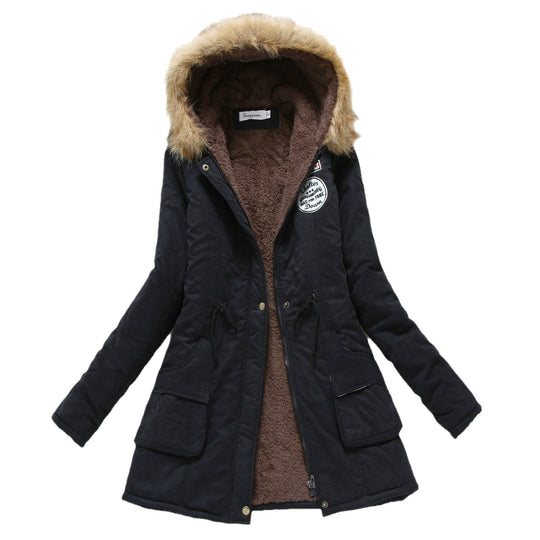 Damen taillierter Winterparka mit Teddyfutter Kunstfellkapuze und Tunnelzug Shop Nory