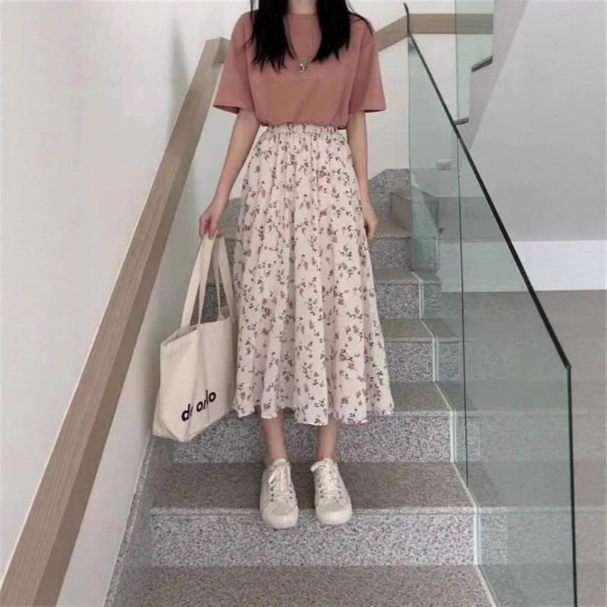 Damen Midirock mit floralem Print, taillenbetonter Rüschen-Bund und leichter Plissée-Qualität Shop Nory