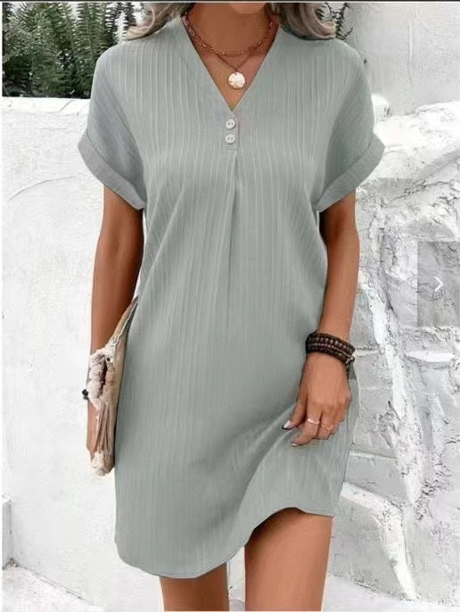 Damen V-Ausschnitt Strandkleid mit feiner Rippstruktur