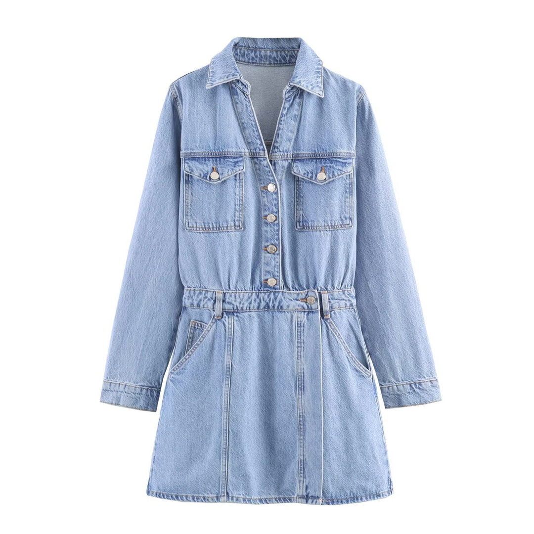 Damen Tailliertes Jeanskleid mit Bindegürtel, Hemdblusenkragen und Pattentaschen Shop Nory