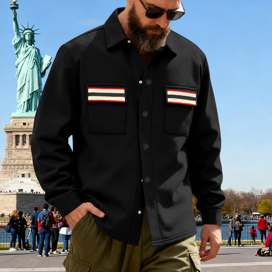 Herren nan Overshirt aus gewalktem Sweat mit aufgesetzten Brusttaschen und Retro-Streifen Shop Nory