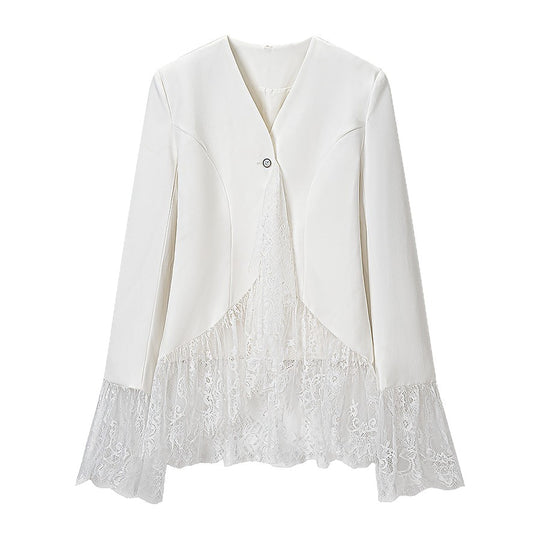 Damen Taillierte Blusenjacke mit Spitzenvolant und Glockenärmeln Shop Nory