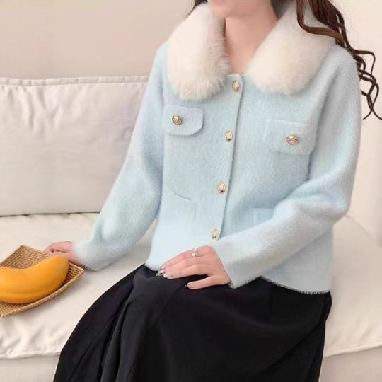 Damen Elegante Kurzjacke mit Kunstfellkragen Shop Nory