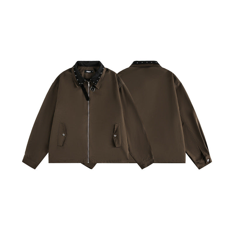 Unisex Boxy‑Blousonjacke mit Nietenverzierung am Schnallenkragen und verdecktem Reißverschluss Shop Nory